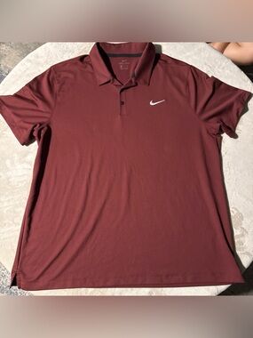 Nike Men’s Burgundy Dri-FIT Polo with White Swoosh